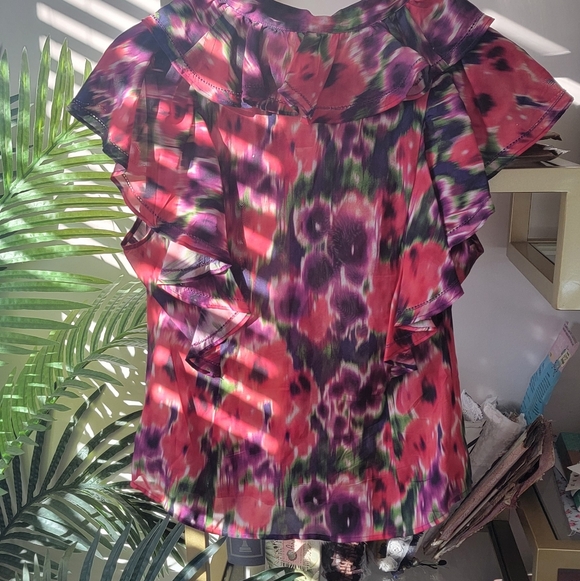 Silk Bebe Red and Purple Ruffle Top - Women's Size Small - Picture 4 of 5
